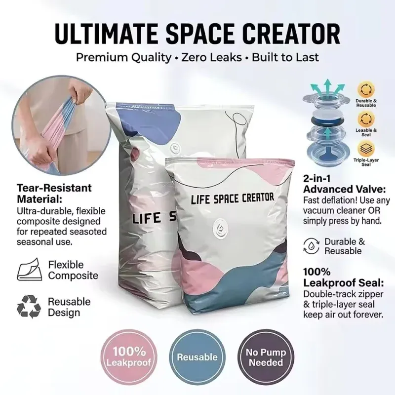 Sacs de rangement sous vide épais sans pompe pour vêtements et couettes 6