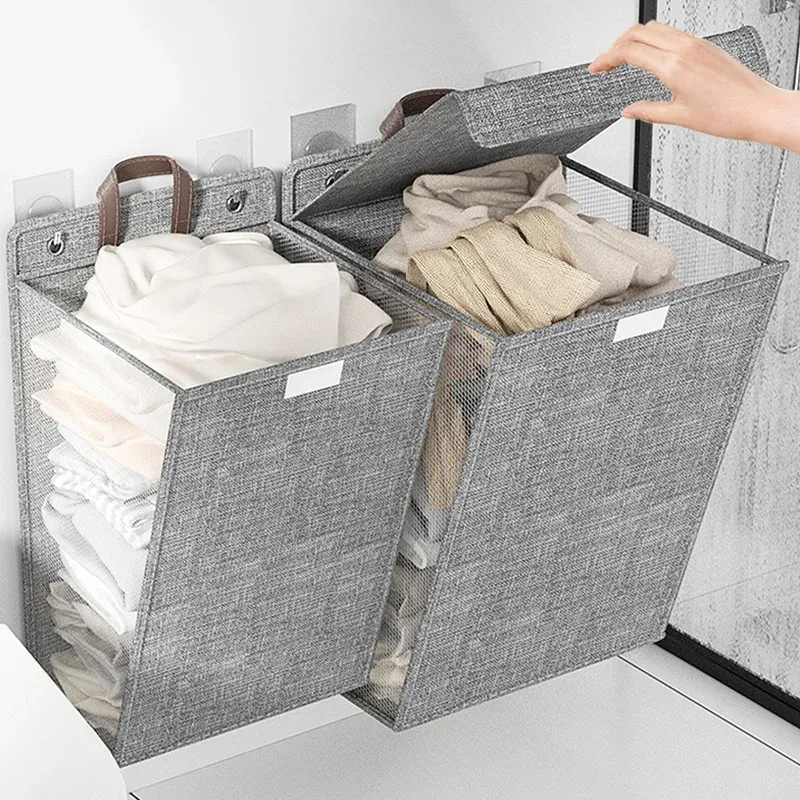 Panier à linge pliable mural pour salle de bain, respirant et de grande capacité 3