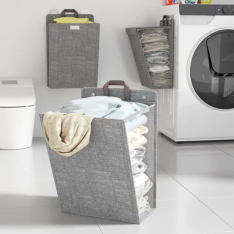 Panier à linge pliable mural pour salle de bain, respirant et de grande capacité 2