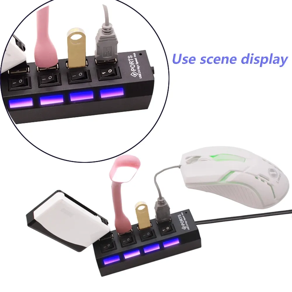 Hub USB multiport avec interrupteur pour PC, adaptateur secteur, extension USB 2.0 à 4/7 ports 5