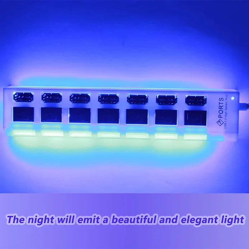 Hub USB multiport avec interrupteur pour PC, adaptateur secteur, extension USB 2.0 à 4/7 ports 6