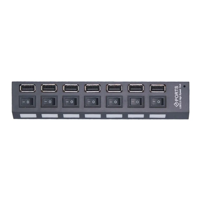 Hub USB multiport avec interrupteur pour PC, adaptateur secteur, extension USB 2.0 à 4/7 ports 7