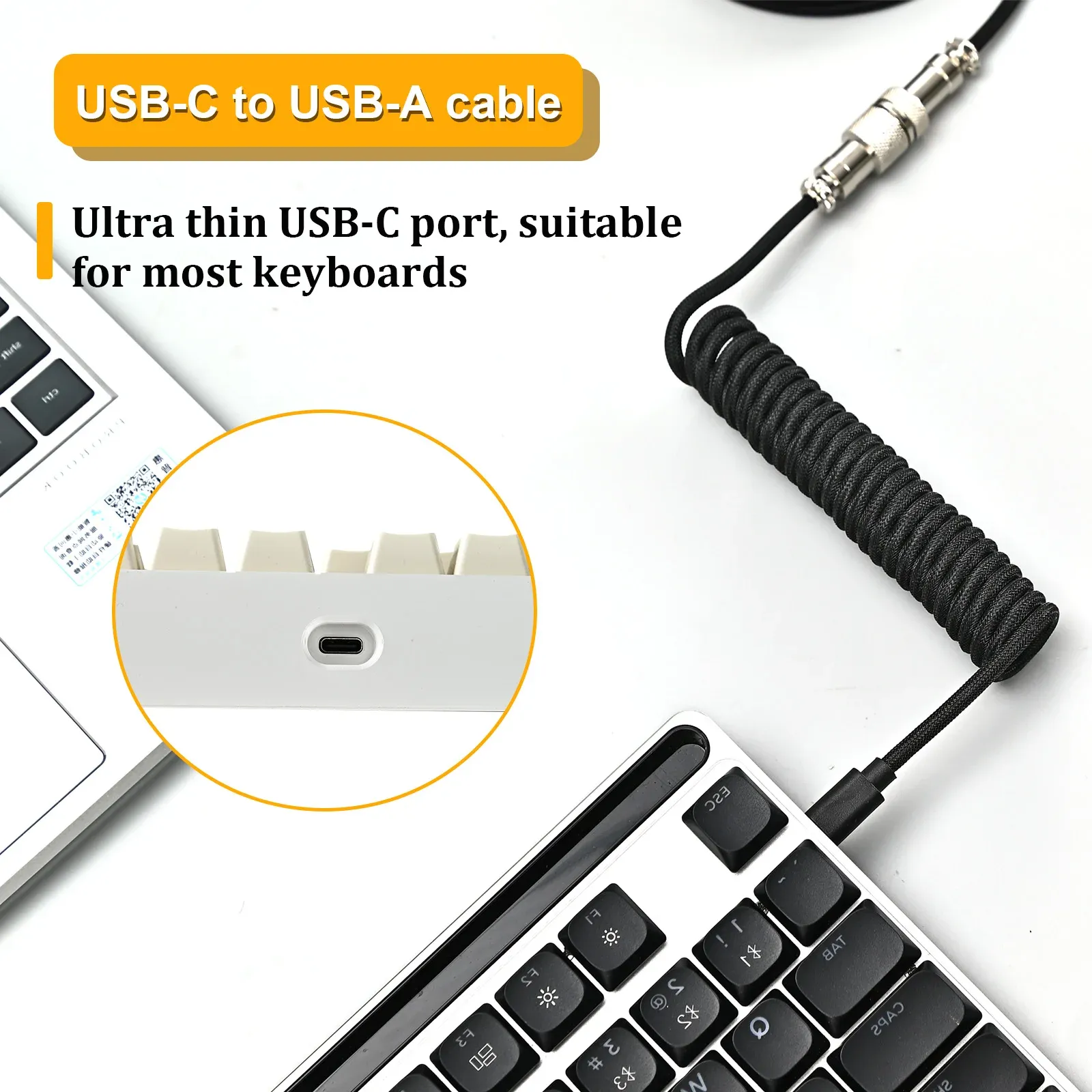 NNBILI Câble enroulé USB-C pour clavier mécanique, accessoire pour ordinateur de bureau et de jeu 3