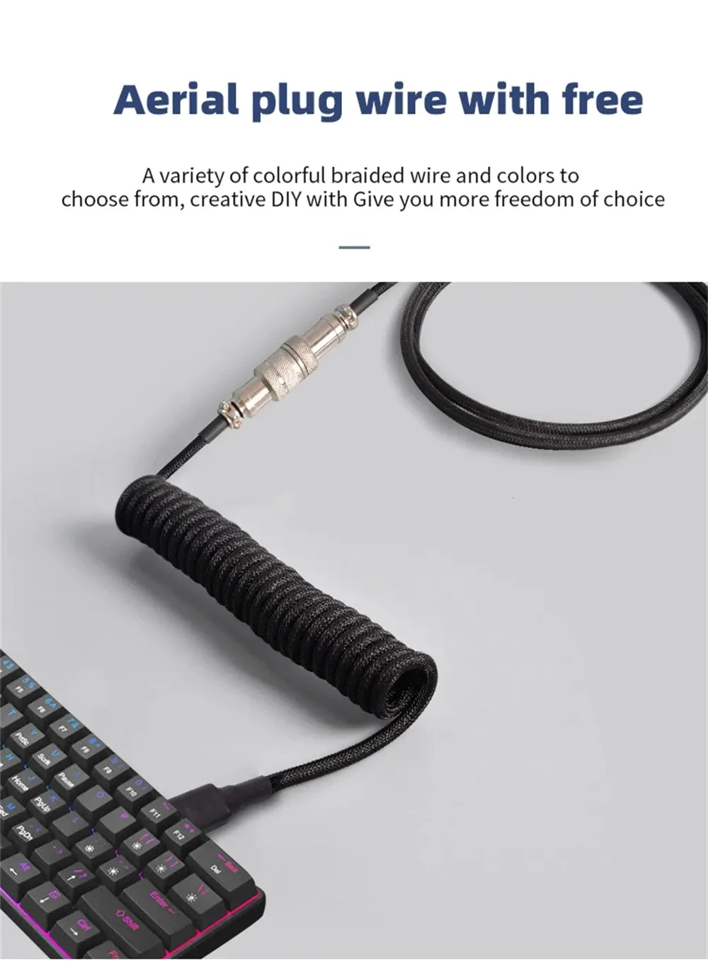 Vue détaillée du câble enroulé pour clavier mécanique