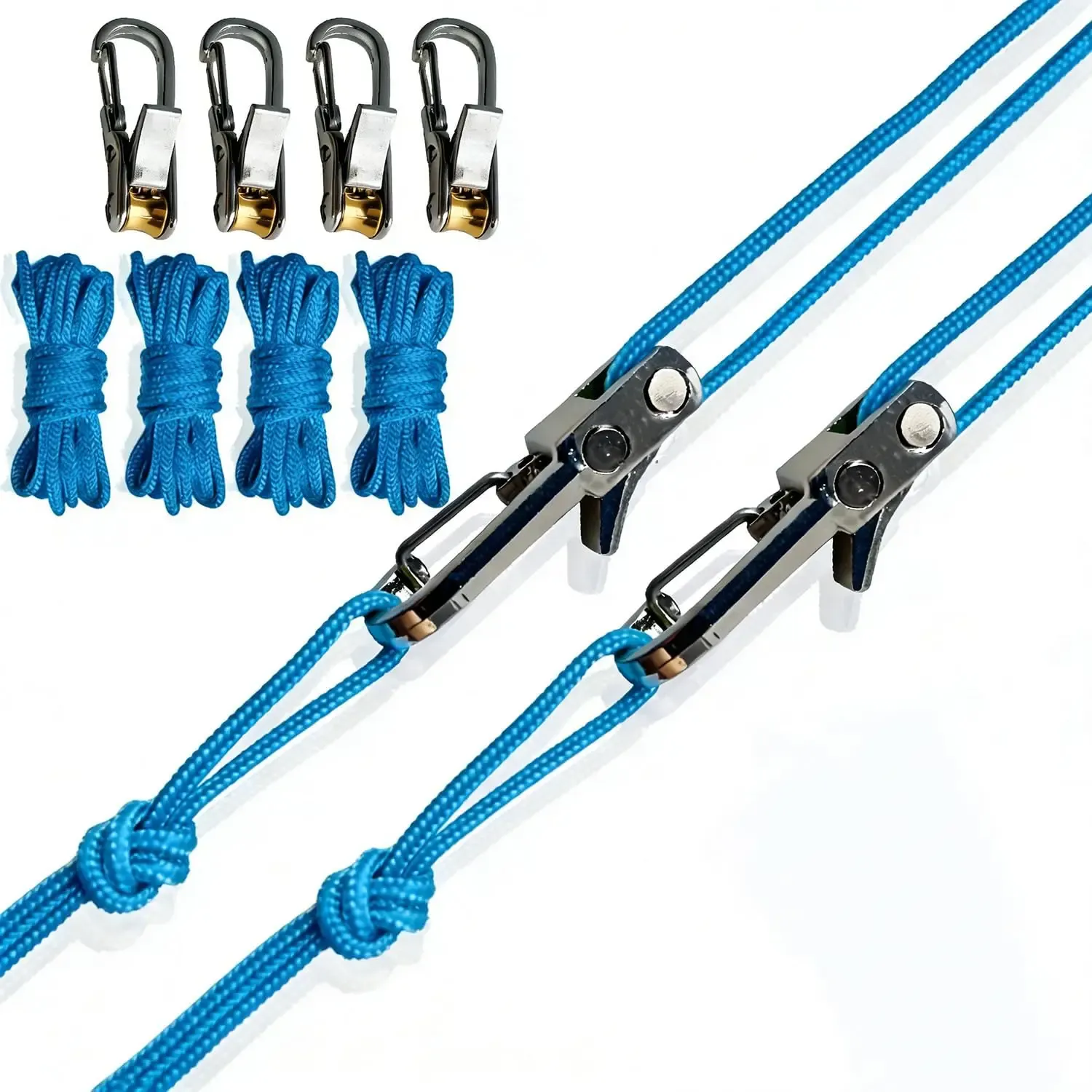 Lot de 2 à 10 cordes élastiques avec tendeurs à rouleau : attaches robustes pour le camping, la navigation, le rangement et l'extérieur 2