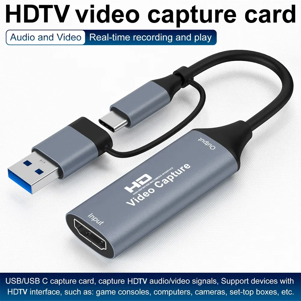 Carte d'acquisition vidéo HDMI 1080p/4K, compatible USB-A/USB-C, USB 2.0, pour l'enregistrement audio et vidéo avec QT, OBS Studio et PotPlayer