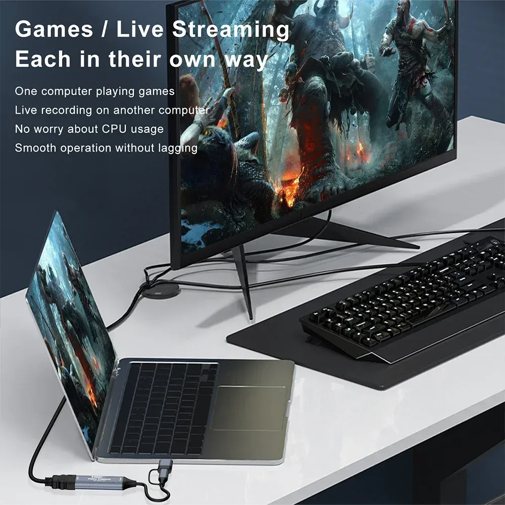 Carte d'acquisition vidéo HDMI 1080p/4K, compatible USB-A/USB-C, USB 2.0, pour l'enregistrement audio et vidéo avec QT, OBS Studio et PotPlayer 3