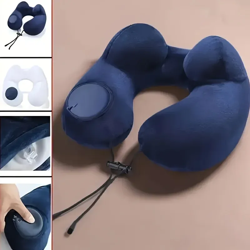 Oreiller de voyage gonflable, oreiller cervical portable en forme de U pour avion, oreiller compressible pour la sieste 3