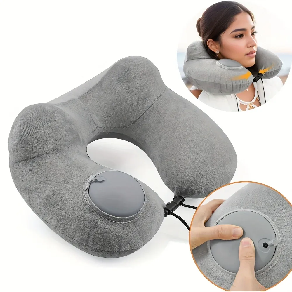 Oreiller de voyage gonflable en situation d'utilisation