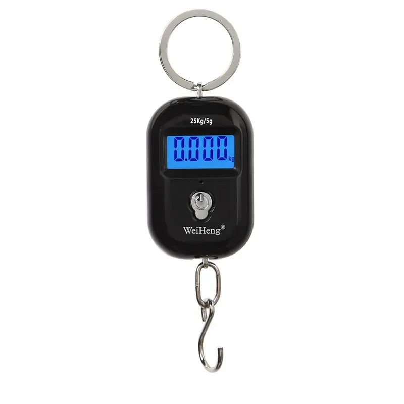 Balance numérique de pêche électronique compacte 25 kg / 5 g, balance de poche pour bagages avec crochet et écran LCD 10