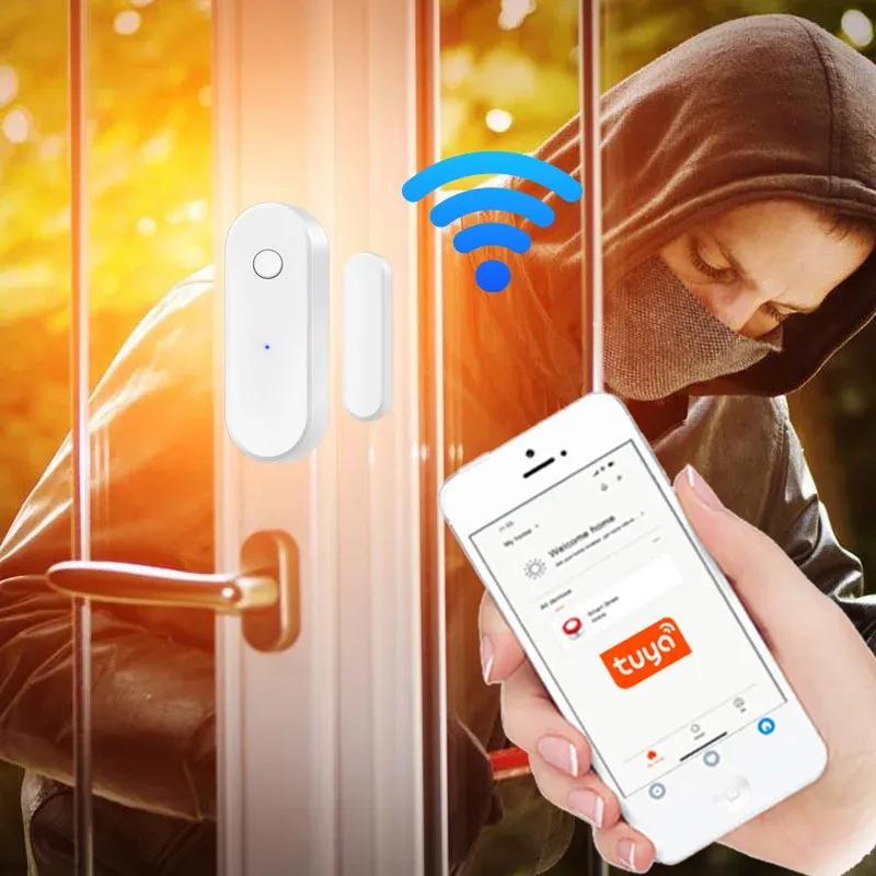 Capteur de porte et fenêtre WiFi Tuya pour maison intelligente, avec alarme de sécurité, compatible Alexa et Google Home, notifications à distance 3