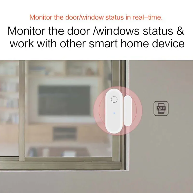 Capteur de porte et fenêtre WiFi Tuya pour maison intelligente, avec alarme de sécurité, compatible Alexa et Google Home, notifications à distance 4
