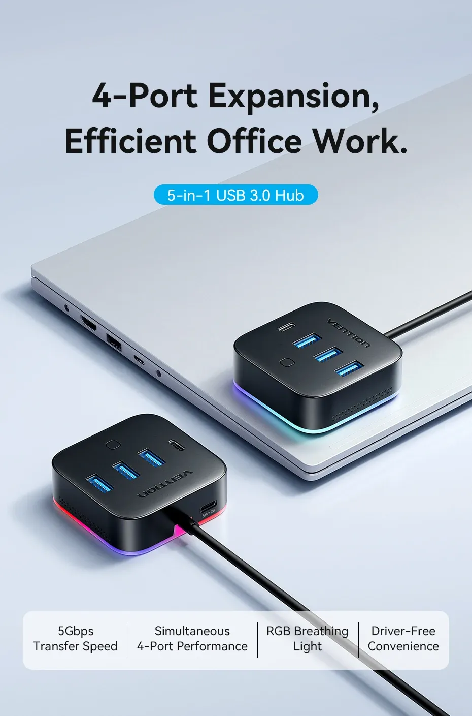 Hub USB Vention avec éclairage RGB