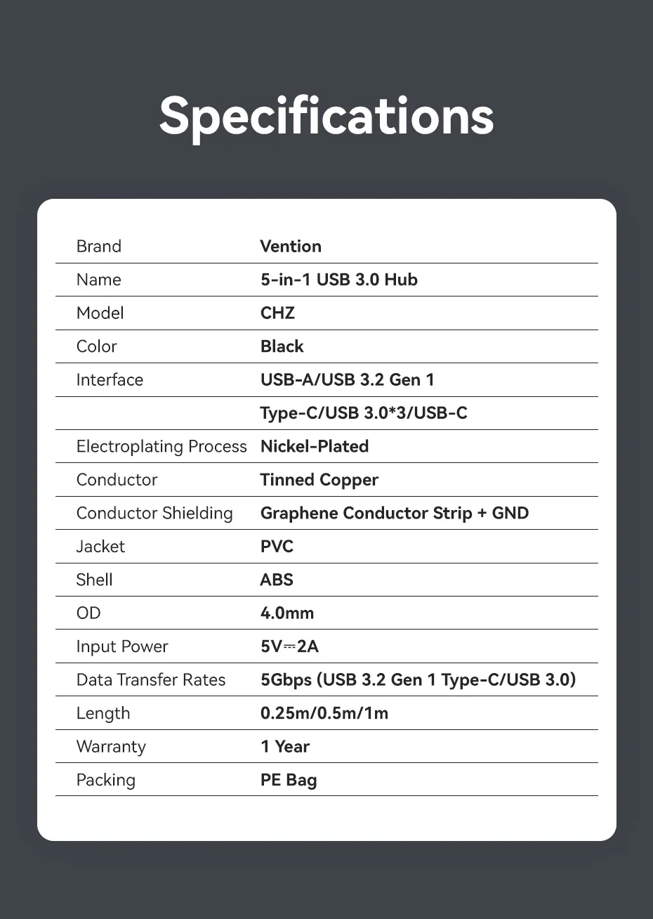 Vention hub USB détails