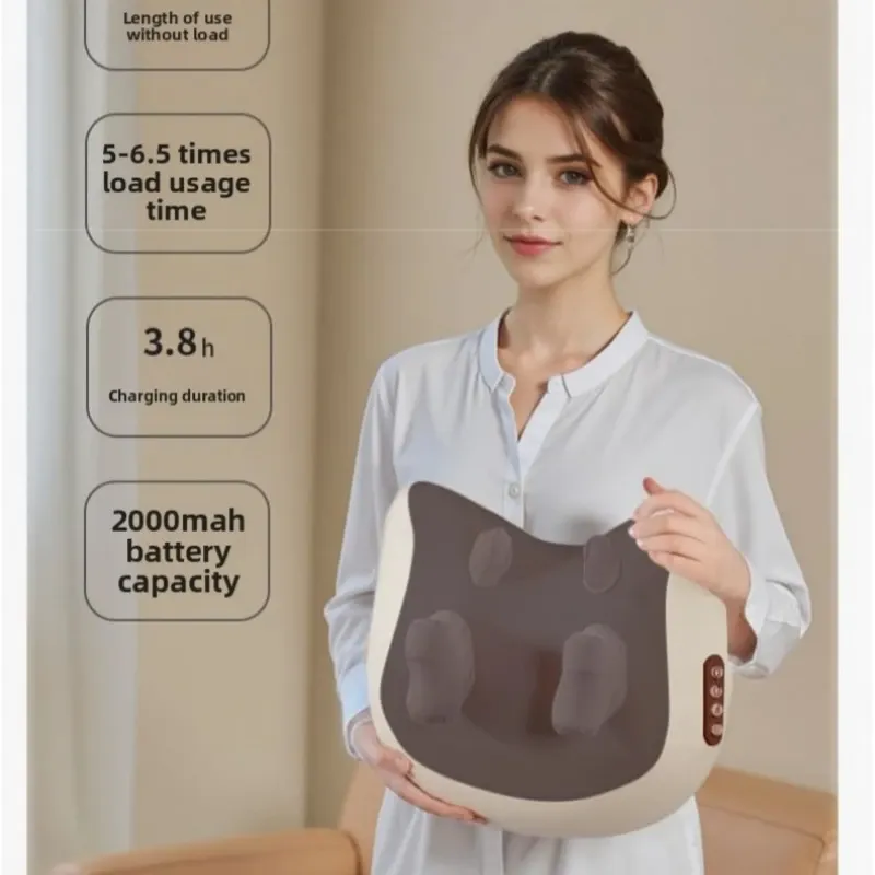 Oreiller masseur portable sans fil chauffant pour le cou et les épaules