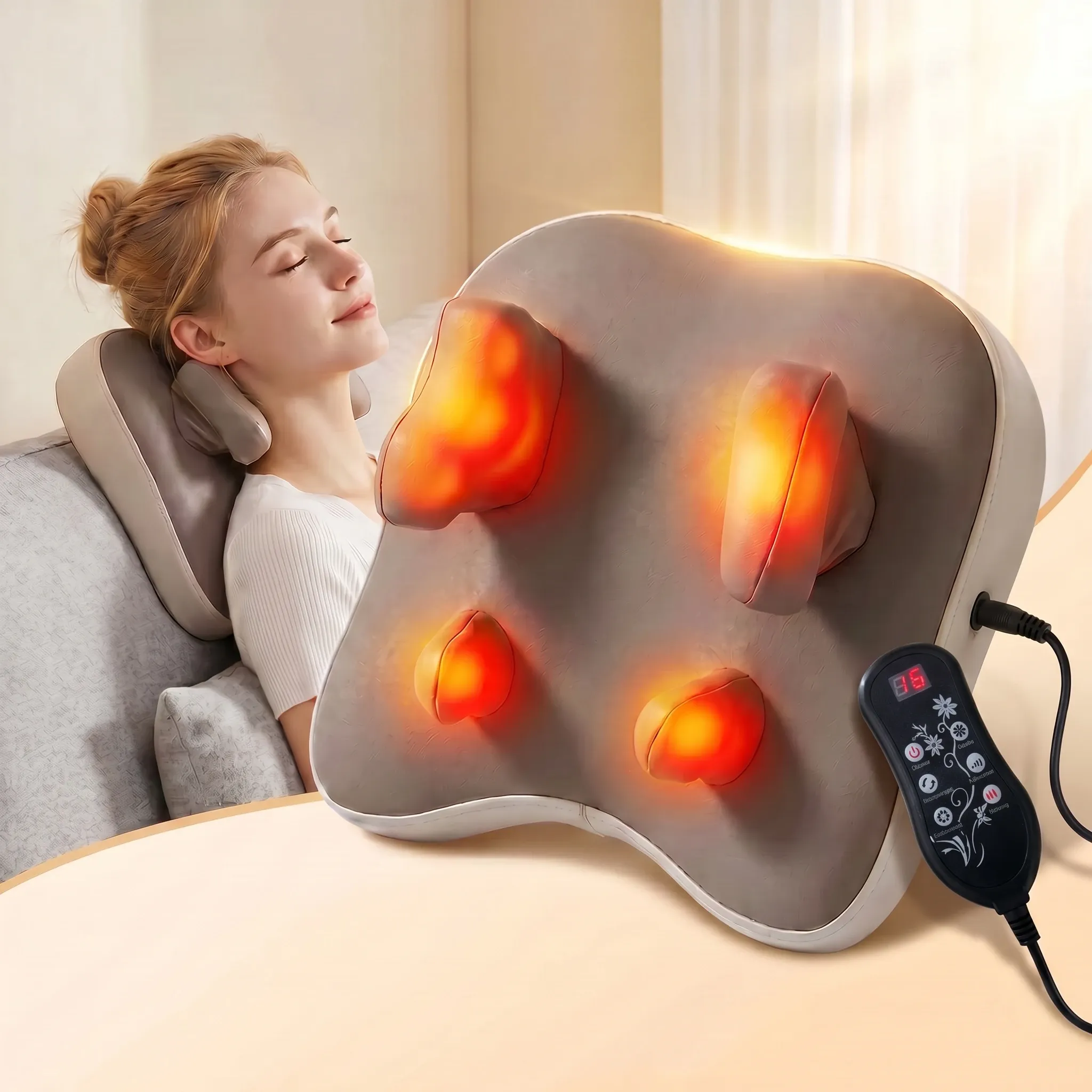 Oreiller masseur portable sans fil chauffant pour le cou et les épaules 10