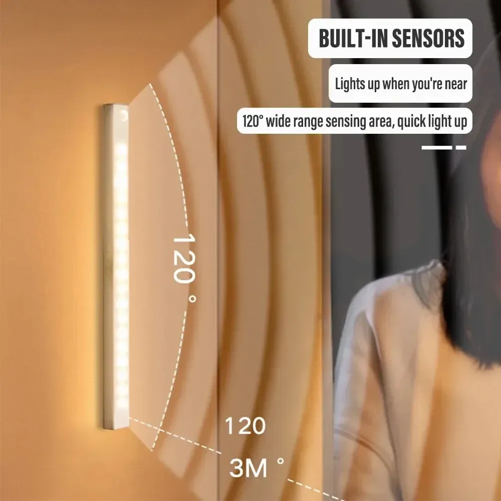 Veilleuse LED sans fil avec détecteur de mouvement, rechargeable USB-C, pour armoire, garde-robe et escalier 2