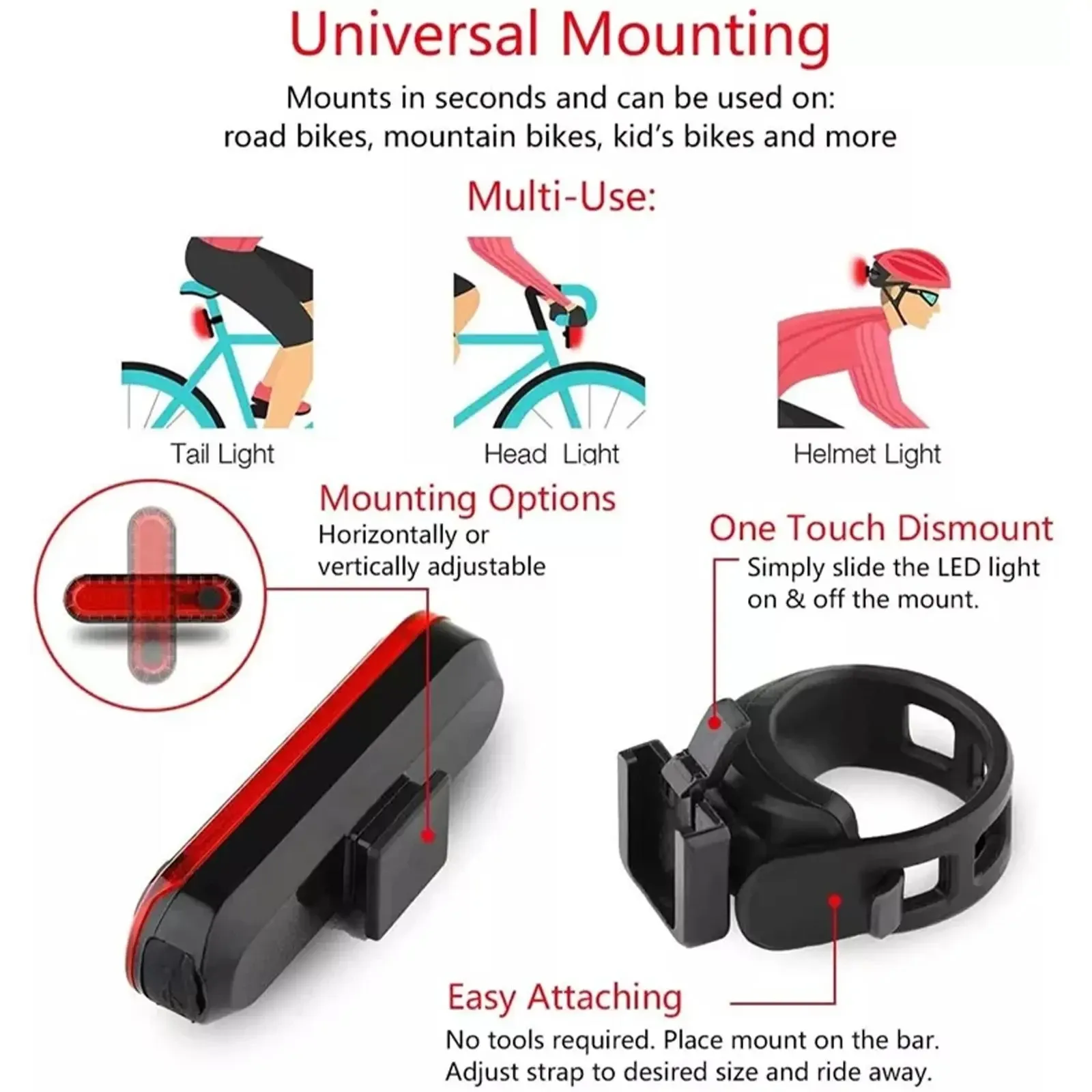 Feu arrière rouge ultra lumineux pour vélo, rechargeable par USB, facile à installer, pour une sécurité optimale à vélo 3