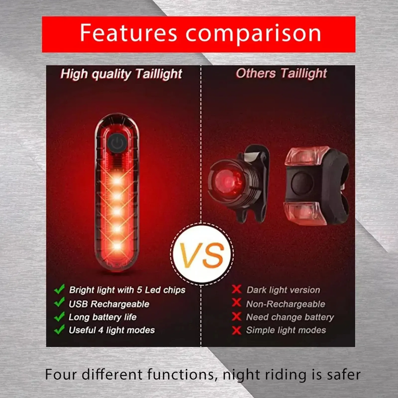 Feu arrière rouge ultra lumineux pour vélo, rechargeable par USB, facile à installer, pour une sécurité optimale à vélo 4