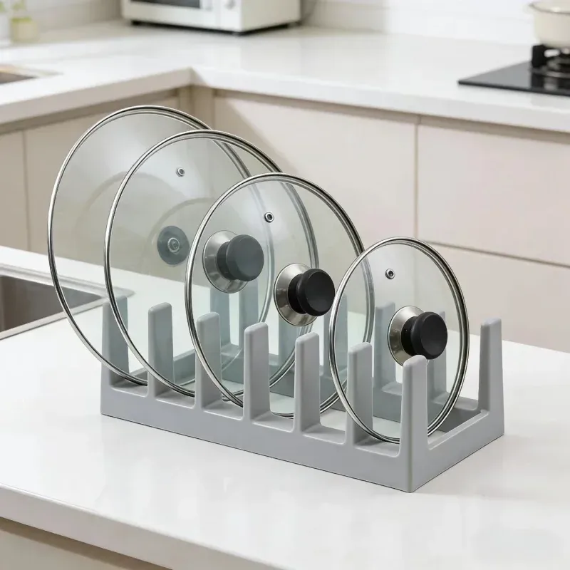Étagère suspendue multifonctionnelle peu encombrante, support pour couvercles de casseroles et égouttoir à vaisselle en plastique robuste, sans assemblage - Image 1