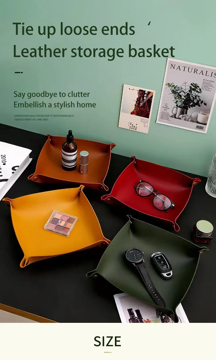 Boîte de rangement en cuir pour entrée et bureau, vue d'ensemble