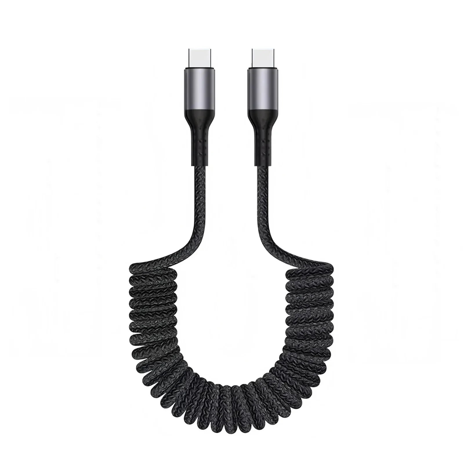 Câble de charge USB-A vers USB-C spiralé à angle droit 90° pour voiture, tressé, charge rapide, compatible iPhone 17 et Samsung Galaxy S24 6