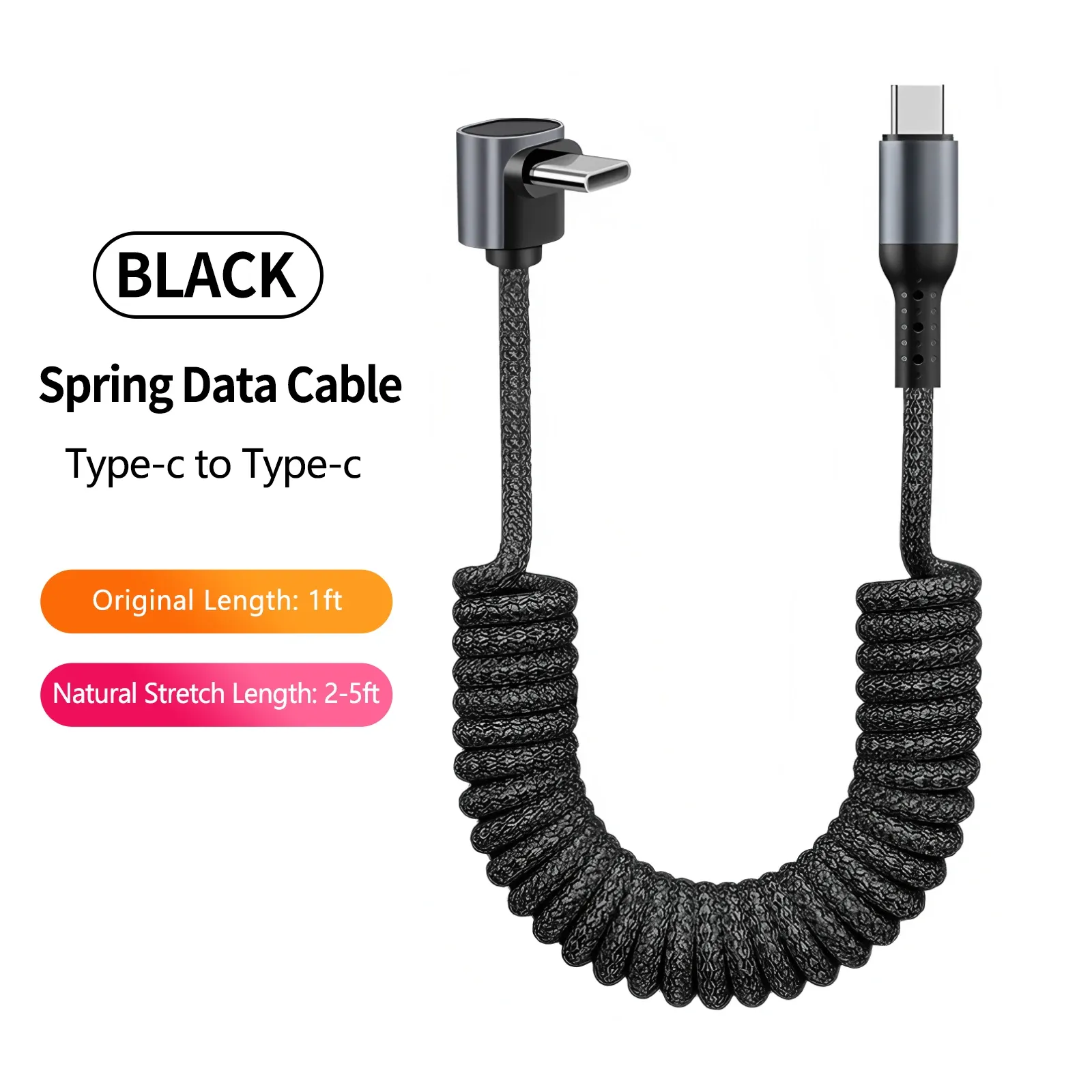 Câble de charge USB-A vers USB-C spiralé à angle droit 90° pour voiture, tressé, charge rapide, compatible iPhone 17 et Samsung Galaxy S24 19