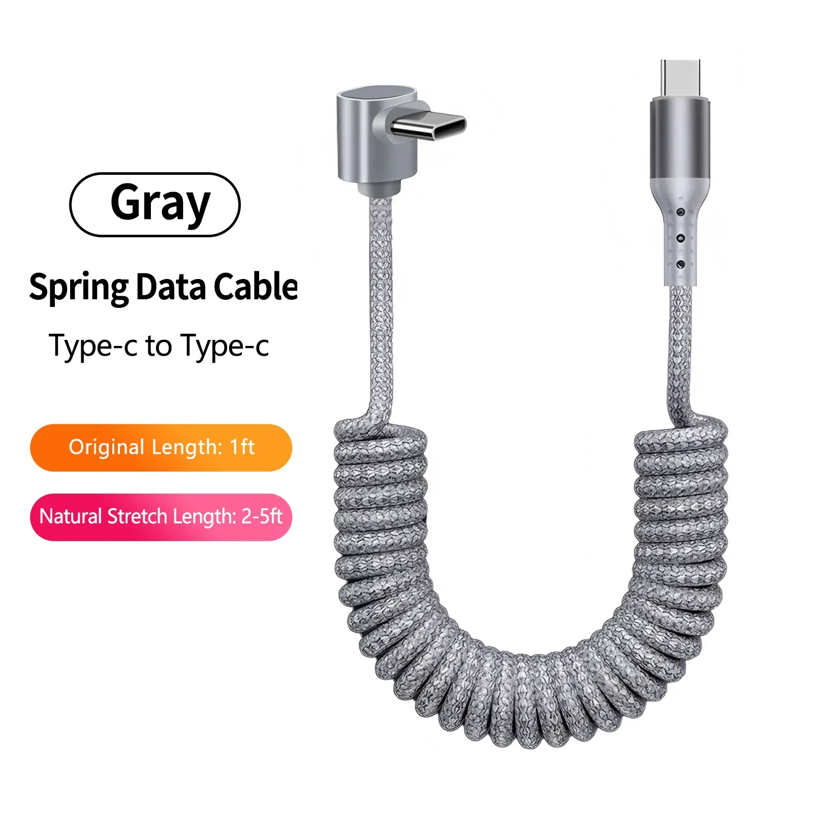 Câble de charge USB-A vers USB-C spiralé à angle droit 90° pour voiture, tressé, charge rapide, compatible iPhone 17 et Samsung Galaxy S24 20