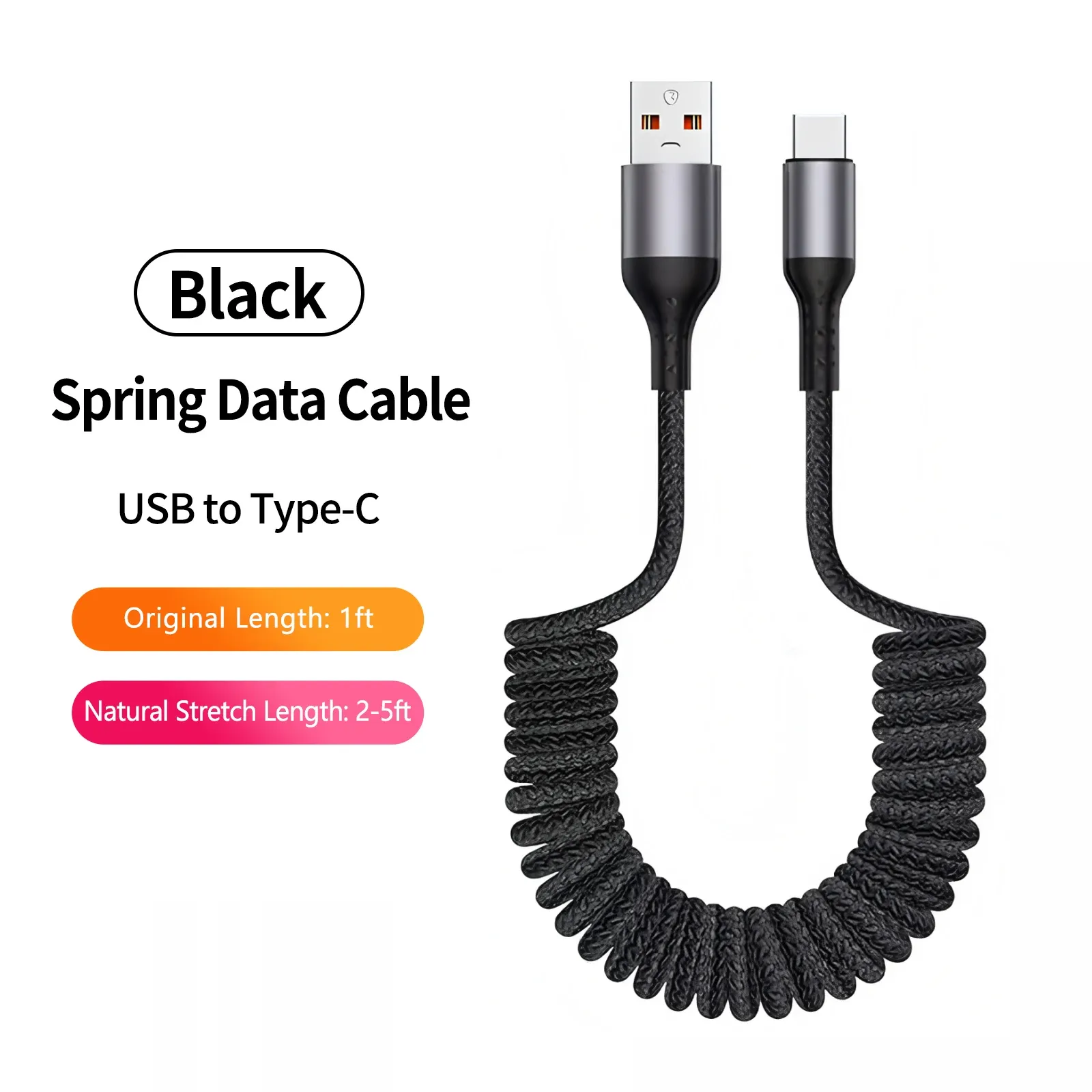 Câble de charge USB-A vers USB-C spiralé à angle droit 90° pour voiture, tressé, charge rapide, compatible iPhone 17 et Samsung Galaxy S24 21