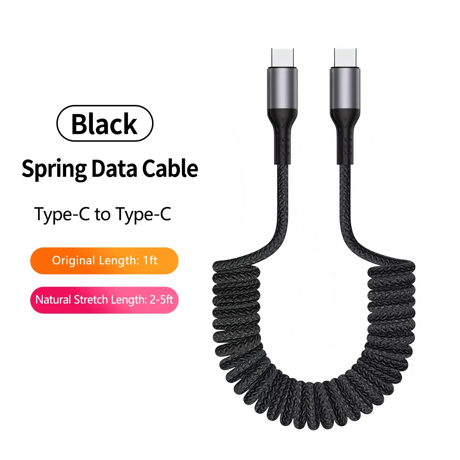 Câble de charge USB-A vers USB-C spiralé à angle droit 90° pour voiture, tressé, charge rapide, compatible iPhone 17 et Samsung Galaxy S24 15