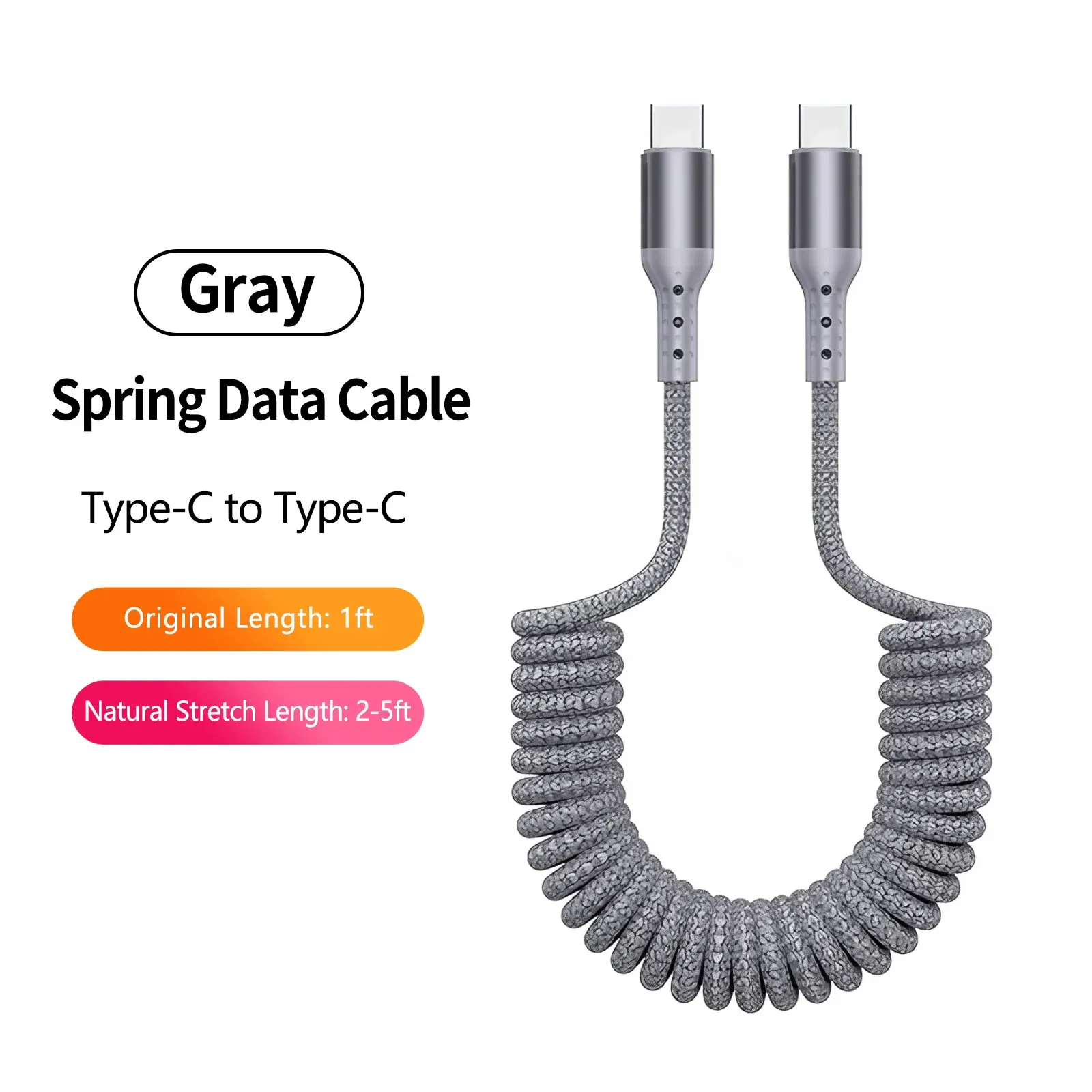 Câble de charge USB-A vers USB-C spiralé à angle droit 90° pour voiture, tressé, charge rapide, compatible iPhone 17 et Samsung Galaxy S24 16