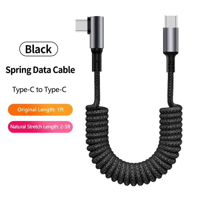 Câble de charge USB-A vers USB-C spiralé à angle droit 90° pour voiture, tressé, charge rapide, compatible iPhone 17 et Samsung Galaxy S24 11