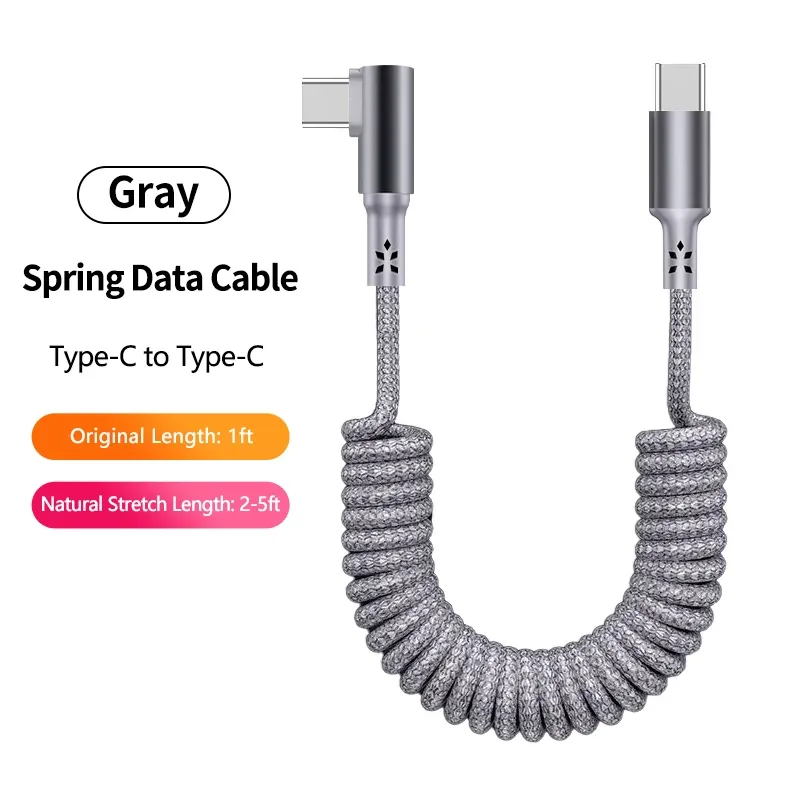 Câble de charge USB-A vers USB-C spiralé à angle droit 90° pour voiture, tressé, charge rapide, compatible iPhone 17 et Samsung Galaxy S24 12