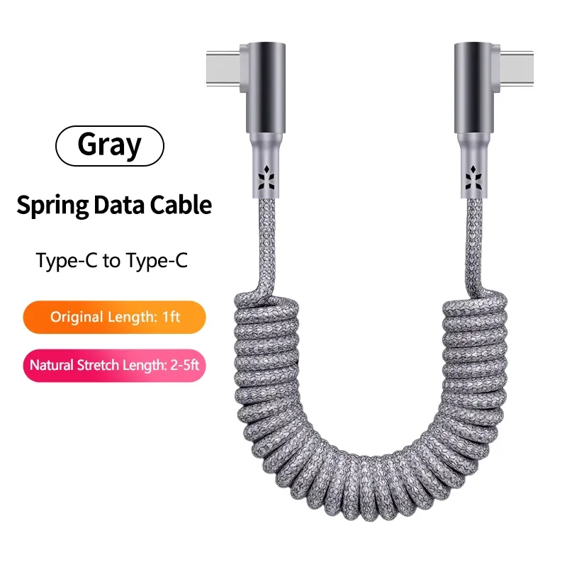 Câble de charge USB-A vers USB-C spiralé à angle droit 90° pour voiture, tressé, charge rapide, compatible iPhone 17 et Samsung Galaxy S24 9