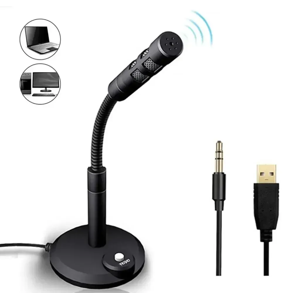 Mini Microphone de Studio USB 3.5 mm avec Pied de Bureau, Micro Gaming et Vocal pour PC Portable, Idéal pour Podcast et Enregistrement
