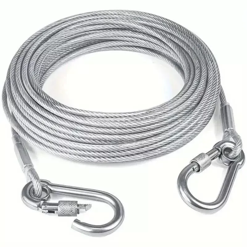 Corde en acier inoxydable polyvalente, 2, 5 ou 10 mètres, pour corde à linge, corde de traction de camping et laisse pour chien et animal de compagnie 6