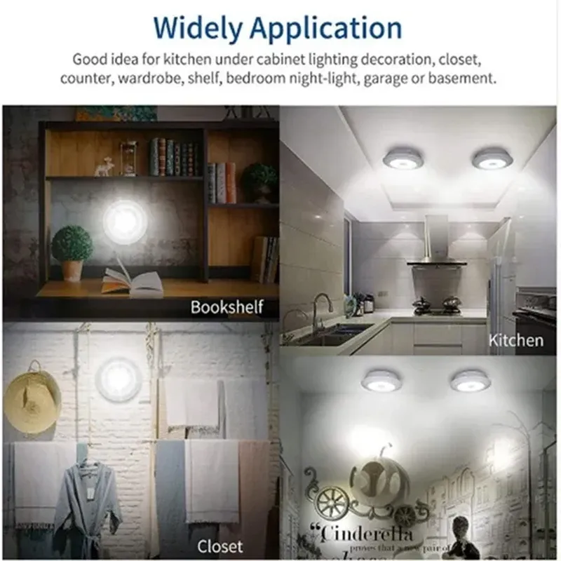 Lumière LED à intensité variable pour sous-meuble avec télécommande, fonctionnement sur piles, éclairage pour placards, armoires, salle de bain et veilleuse 2