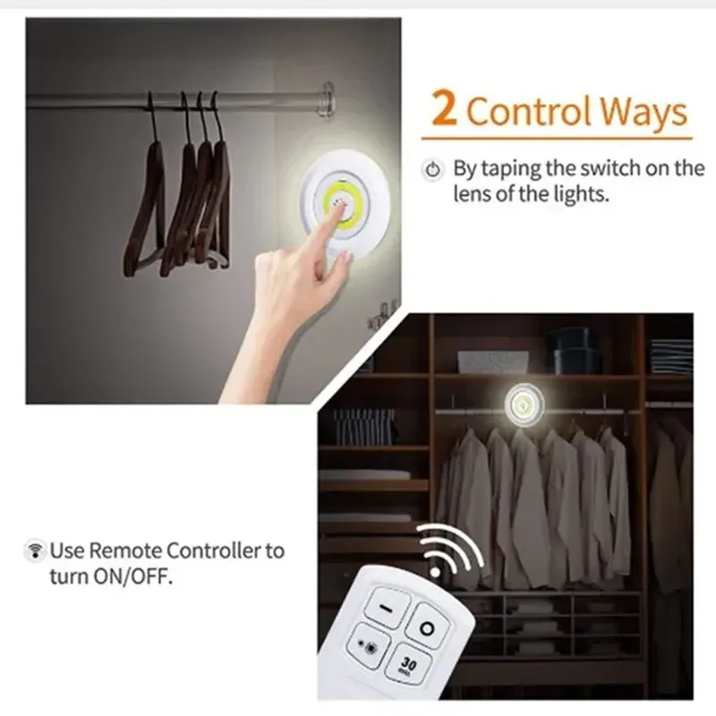Lumière LED à intensité variable pour sous-meuble avec télécommande, fonctionnement sur piles, éclairage pour placards, armoires, salle de bain et veilleuse 3
