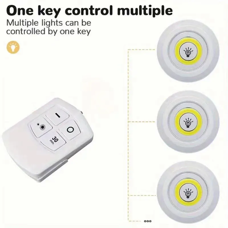 Lumière LED à intensité variable pour sous-meuble avec télécommande, fonctionnement sur piles, éclairage pour placards, armoires, salle de bain et veilleuse 4