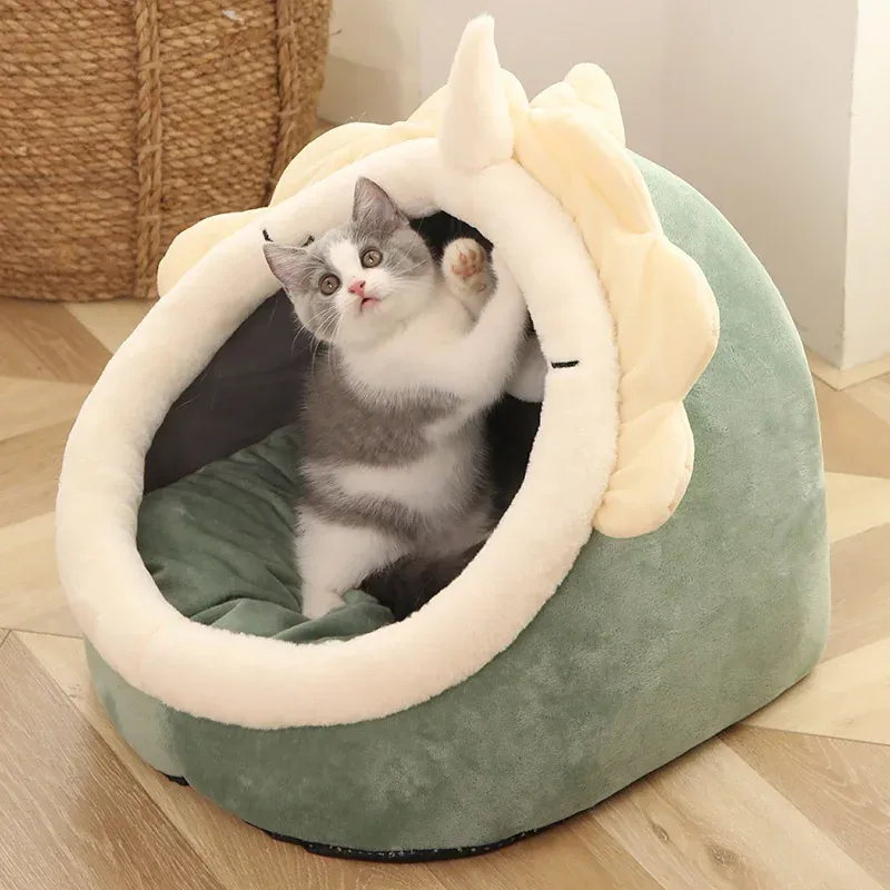 Lit de sommeil profond pour chat, lit cocon pour animaux de compagnie en forme de dessin animé, pliable, amovible et lavable, pour petit chien ou chat 3