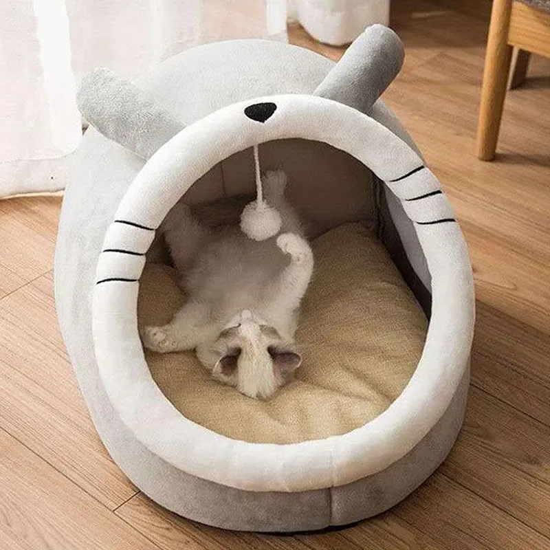 Lit de sommeil profond pour chat, lit cocon pour animaux de compagnie en forme de dessin animé, pliable, amovible et lavable, pour petit chien ou chat 4