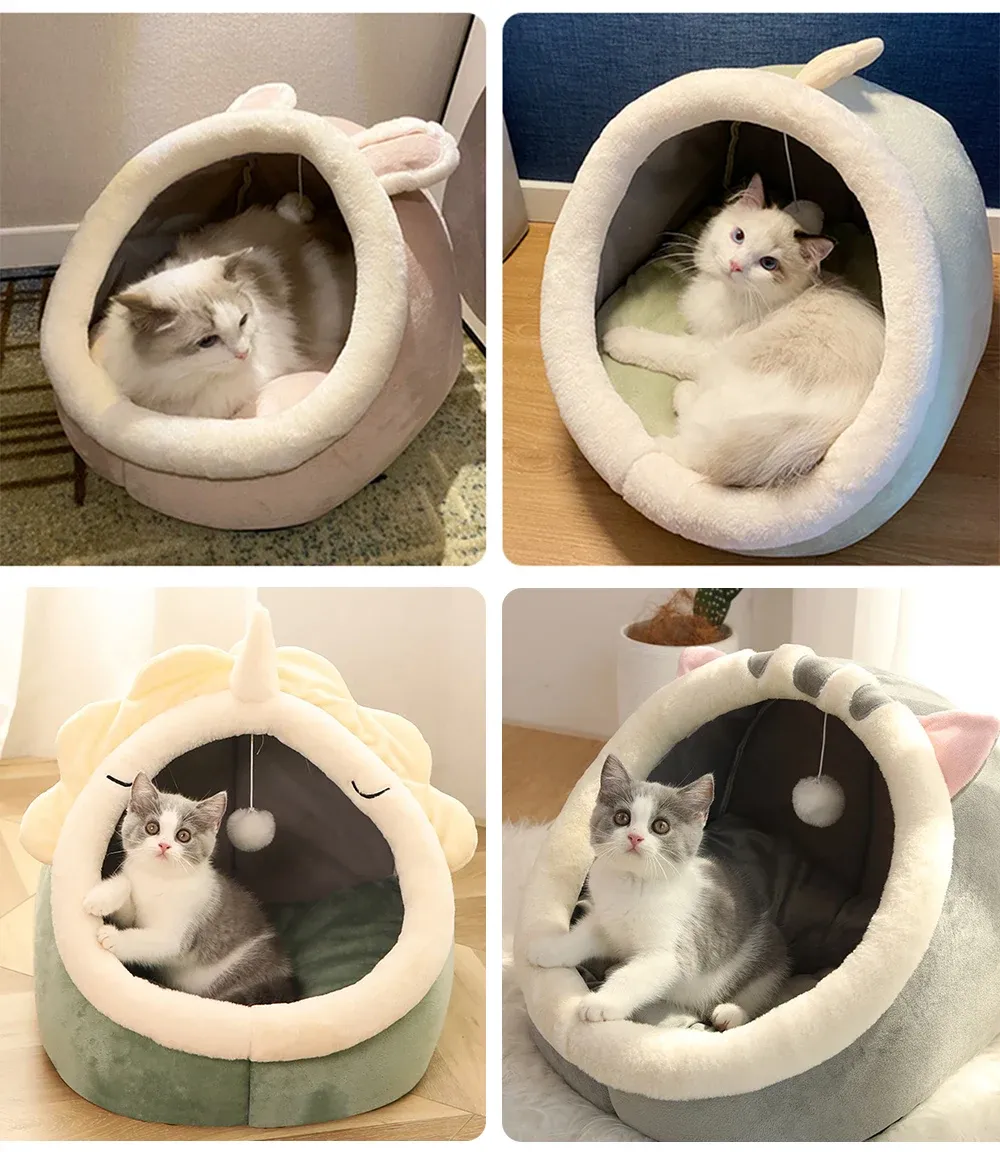 Lit de sommeil profond pour chat, lit cocon pour animaux de compagnie en forme de dessin animé, pliable, amovible et lavable, pour petit chien ou chat 6