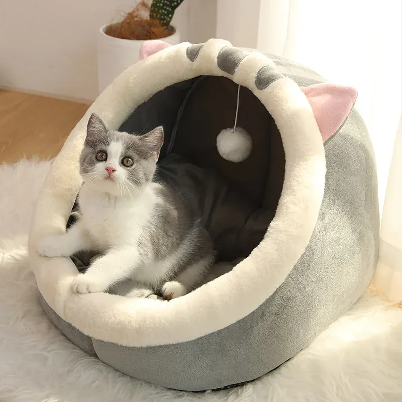 Lit de sommeil profond pour chat, lit cocon pour animaux de compagnie en forme de dessin animé, pliable, amovible et lavable, pour petit chien ou chat 8