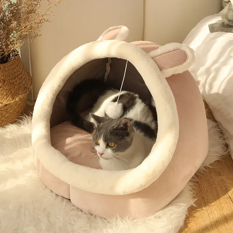 Lit de sommeil profond pour chat, lit cocon pour animaux de compagnie en forme de dessin animé, pliable, amovible et lavable, pour petit chien ou chat 10
