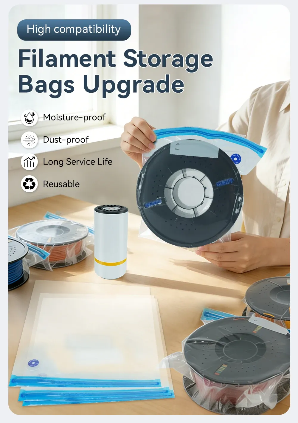 Sac de rangement pour filament 3D sous vide