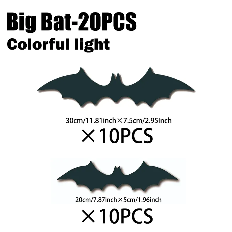 Autocollants muraux LED chauves-souris violets pour Halloween, effet 3D phosphorescent, auto-adhésifs, veilleuse décorative pour maison hantée ou fête 7