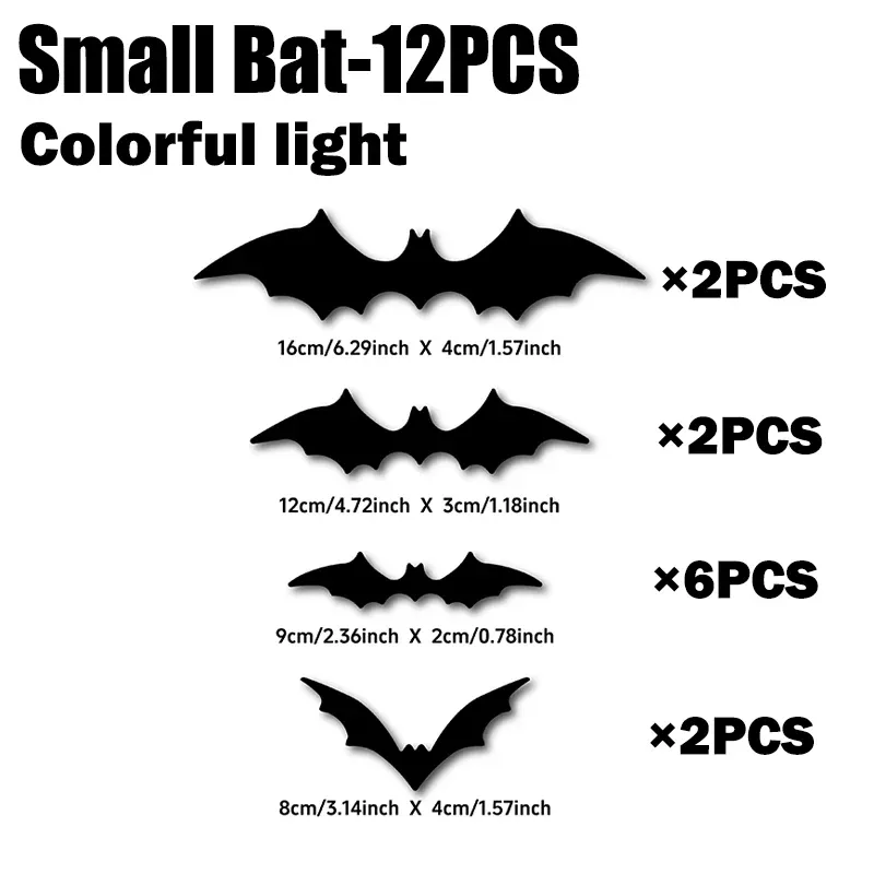 Autocollants muraux LED chauves-souris violets pour Halloween, effet 3D phosphorescent, auto-adhésifs, veilleuse décorative pour maison hantée ou fête 8