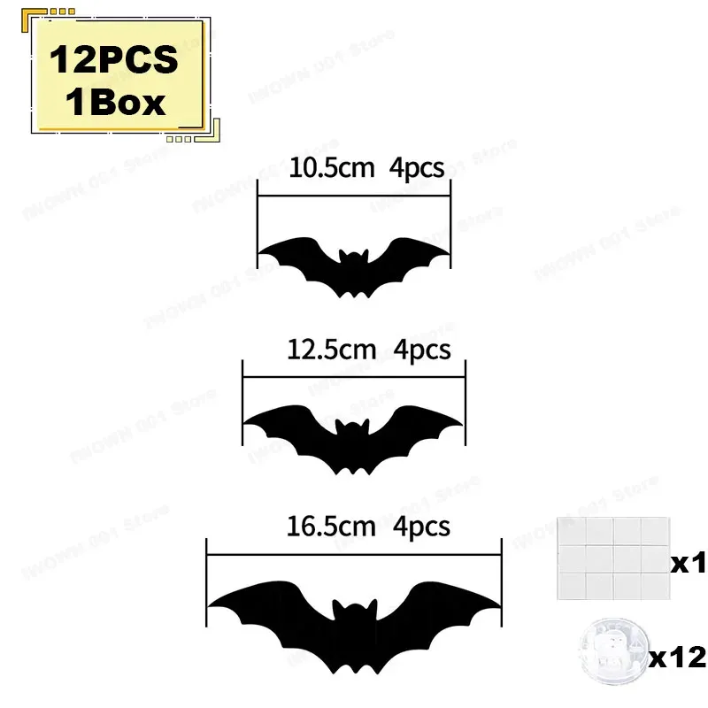 Autocollants muraux LED chauves-souris violets pour Halloween, effet 3D phosphorescent, auto-adhésifs, veilleuse décorative pour maison hantée ou fête 11