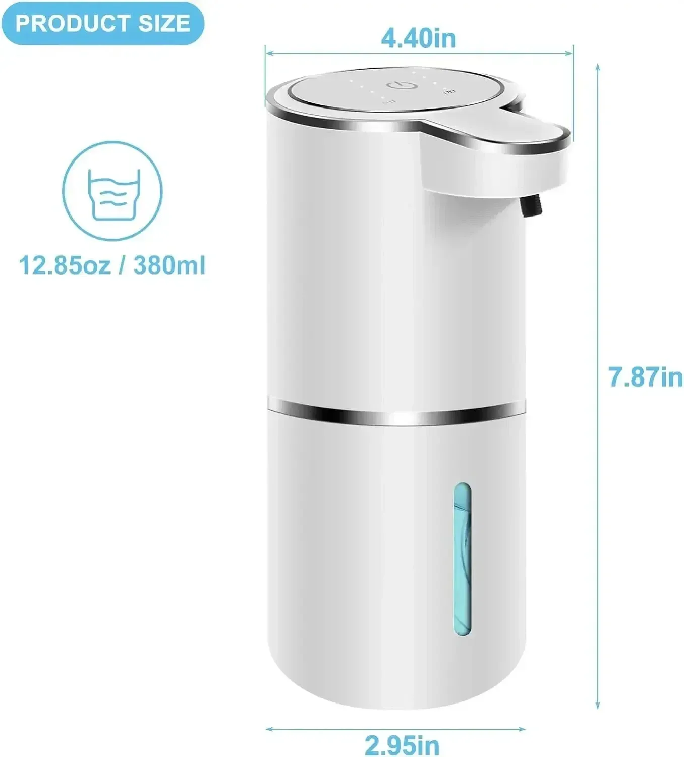Distributeur automatique de savon moussant sans contact, 380 ml, rechargeable par USB, électrique, 4 niveaux réglables, pour la maison 4