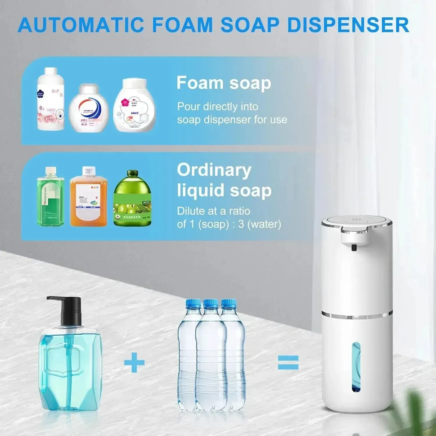 Distributeur automatique de savon moussant sans contact, 380 ml, rechargeable par USB, électrique, 4 niveaux réglables, pour la maison 5